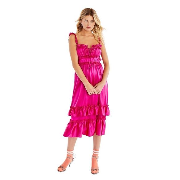Hansen + Gretel Dress Ruffle Straps Tie Tiered Silk Dress Size Large NEW - Picture 1 of 12